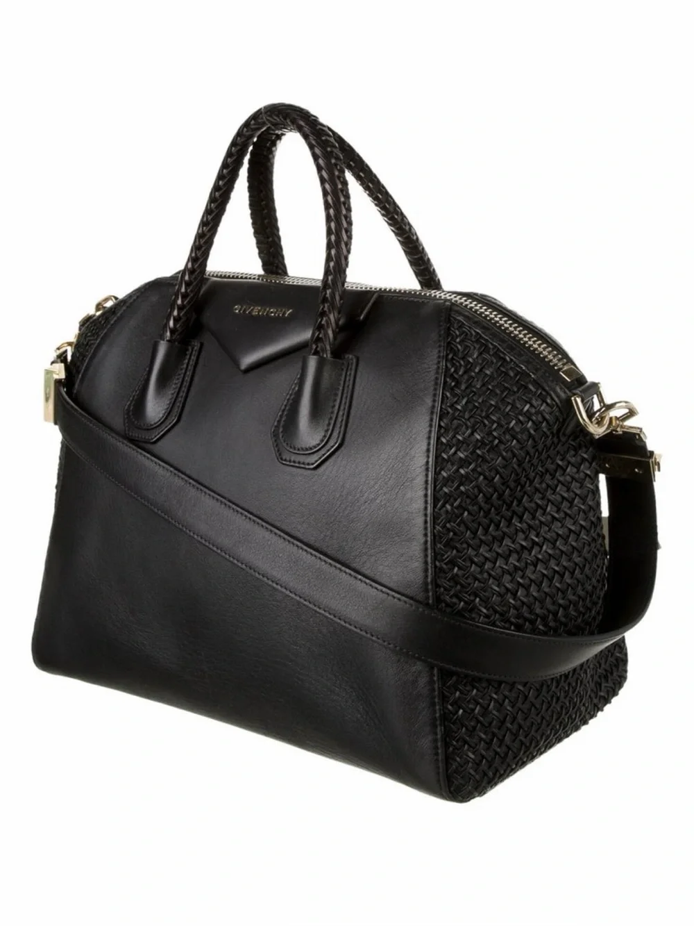 Givenchy Antigona Medium Black Leather Satchel Woven Panel